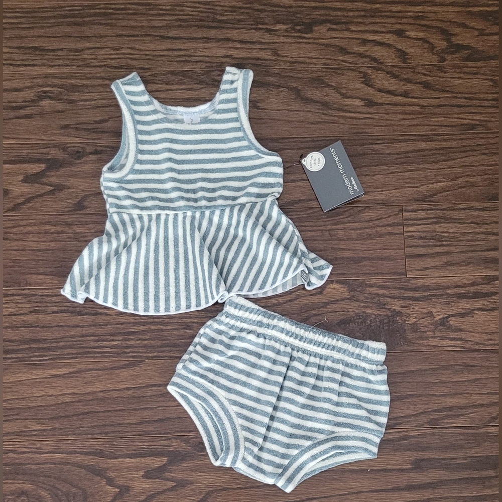 Gerber NEW 2Pc Gray Blur Stripes Ivory Cotton Blend Diaper Cover 6-9month NWT